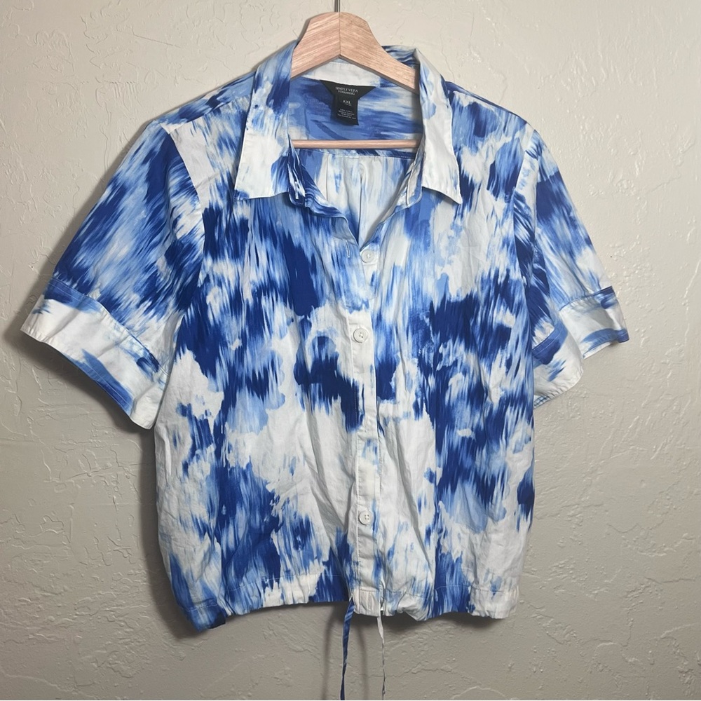 SIMPLY VERA VERA WANG 100% COTTON BLUE AND WHITE BUTTON-DOWN SHIRT SIZE XXL